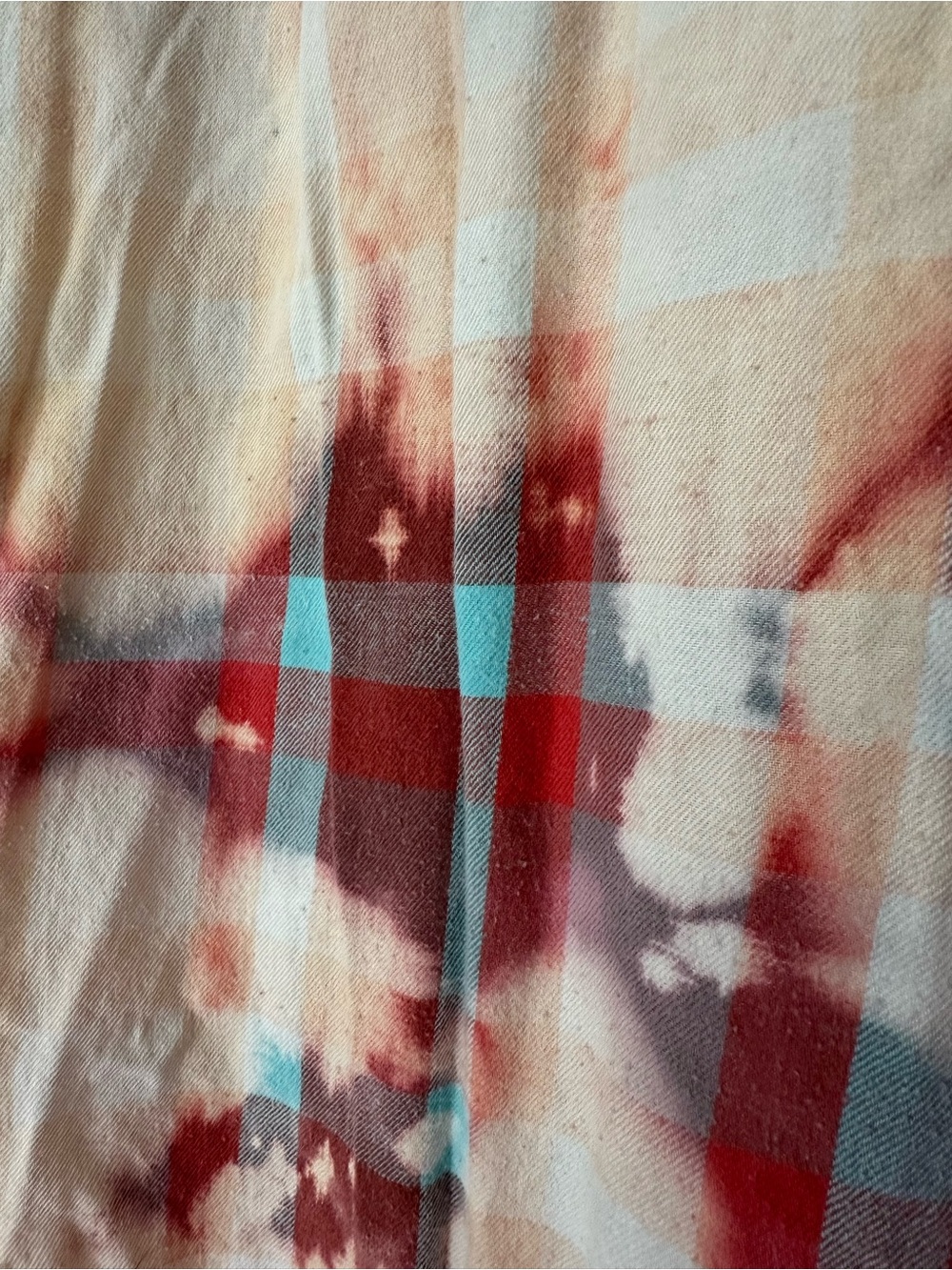 Arizona Jean Co Distressed Plaid Flannel Shirt in Cream, Red & Teal- Large - Picture 8 of 8